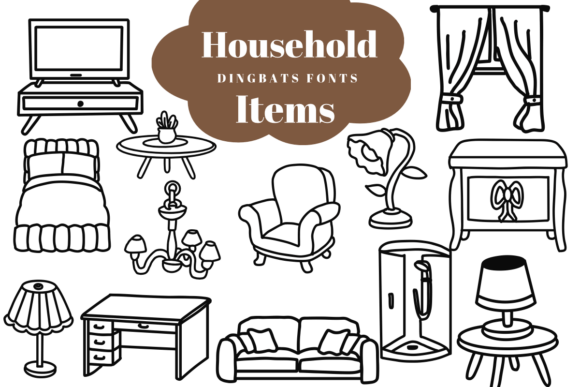 Household Items Font: Sketch Style Dingbats for Crafts
