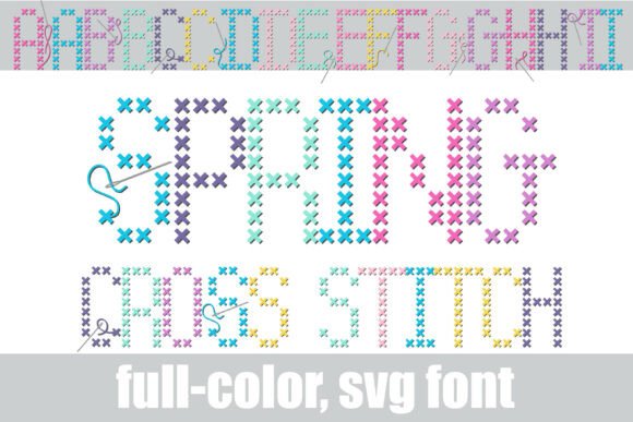 Spring Cross Stitch: A Colorful SVG Font for Handmade Craft Designs